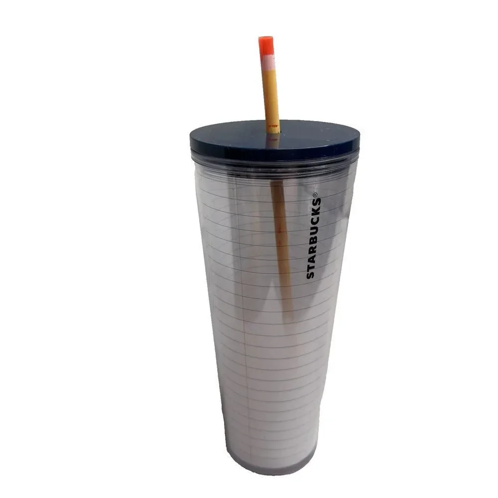 Starbucks Venti 24 fl oz Travel Tumbler Notebook Paper Design EUC